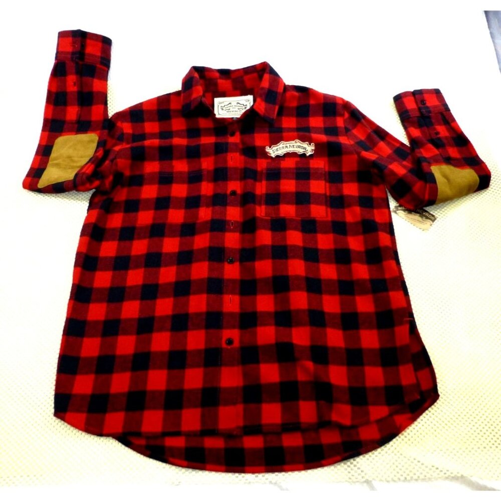 NWT Sierra Nevada Brewing Co Red & Black Plaid Long Sleeve Shirt W/Elbow Patches